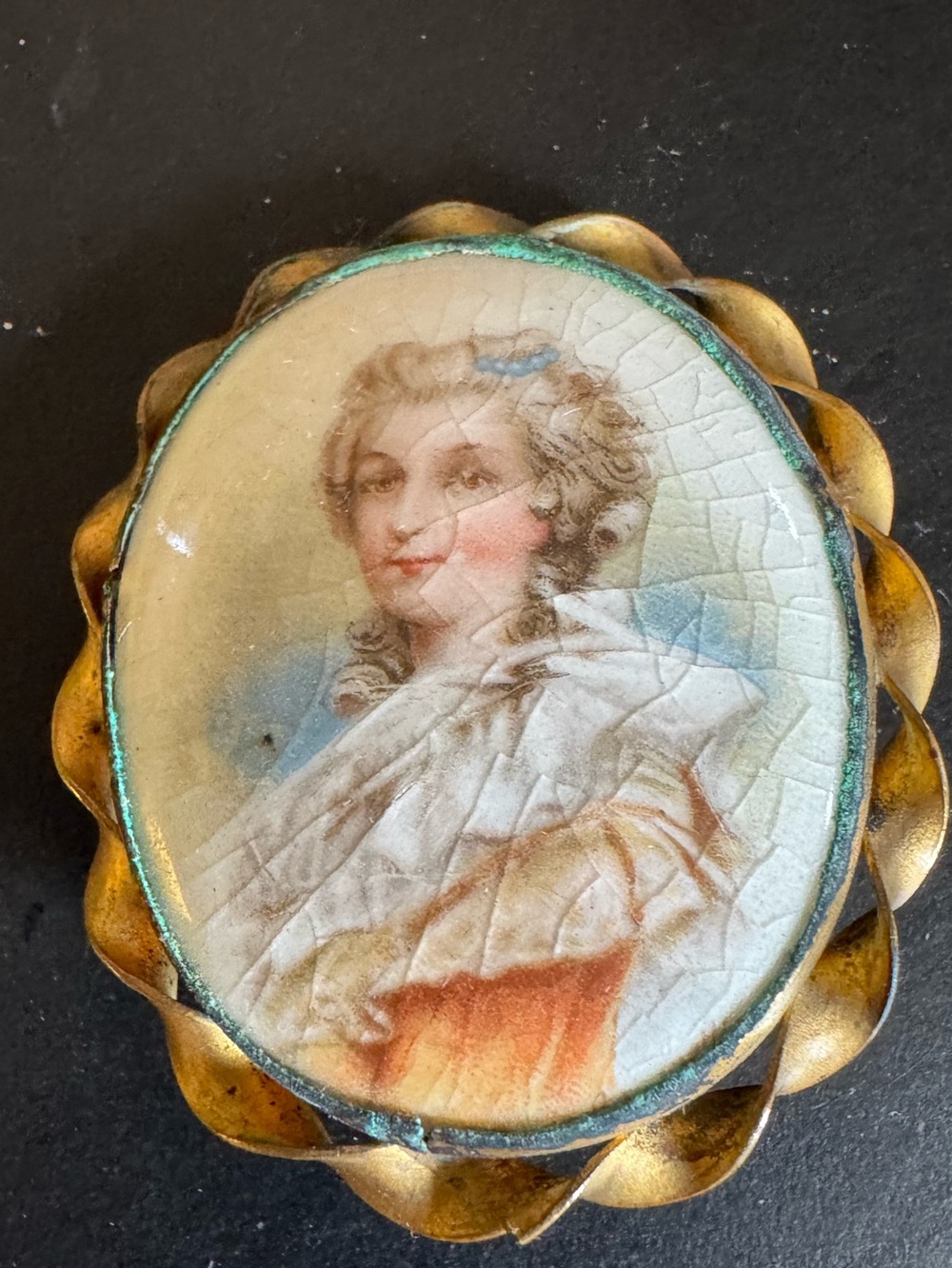 Vintage Style Women Brooch Cream and Gold Portrait Accent